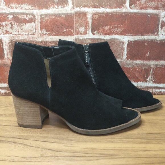 Blondo Shoes - Blondo Ankle Boots Womens Size 8.5 Slip On Peep Toe Booties Black Slipons Easy